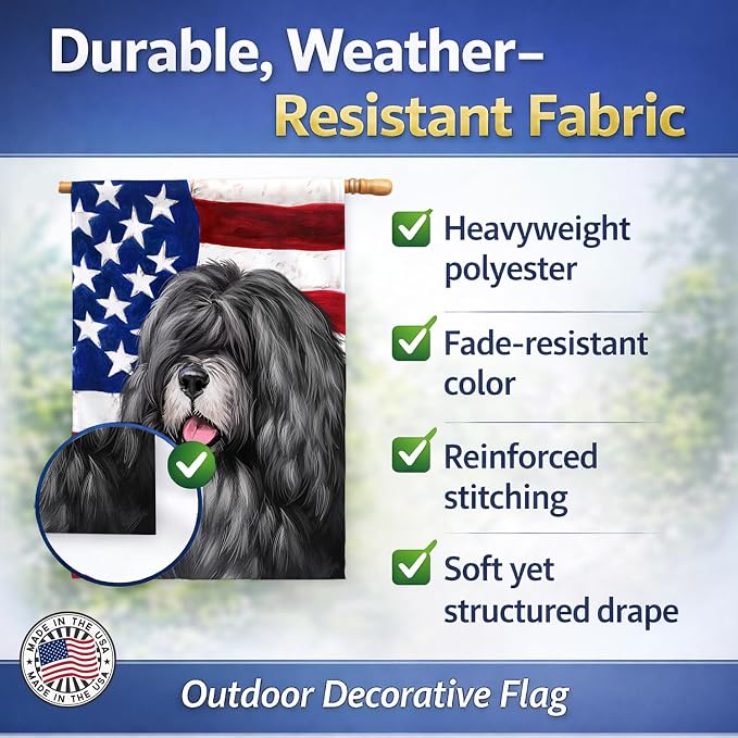 Caroline's Treasures CK6475CHF Portuguese Sheepdog American Flag House Flag Large Porch Sleeve Pole Decorative Outside Yard Banner Artwork Wall Hanging, Polyester, House Size, Multicolor