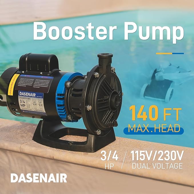 Booster Pump, 3/4 HP Pure Copper Motor with Dual Voltage(115V or 230V), Compatible for Pressure Side Pool Cleaners Vac-Sweep 280-Black