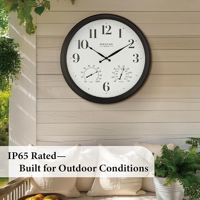 24 Inch Outdoor Clocks Waterproof, Oversized Large Outdoor Clock with Temperature and Humidity Combo,Weatherproof, Accurate & Easy to Read for Porch, Pool,Garden