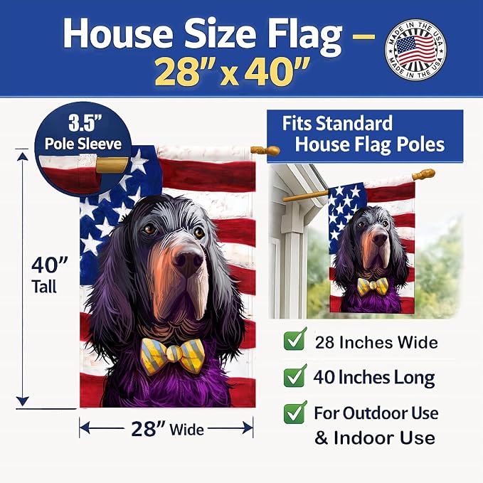 Caroline's Treasures CK6543CHF Gordon Setter Dog American Flag House Flag Large Porch Sleeve Pole Decorative Outside Yard Banner Artwork Wall Hanging, Polyester, House Size, Multicolor
