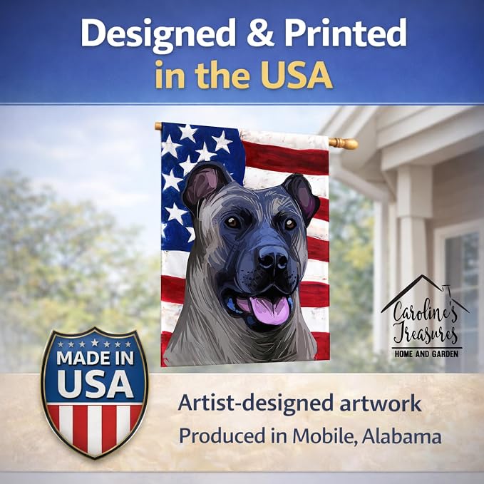 Caroline's Treasures CK6491CHF Cimarron Dog American Flag House Flag Large Porch Sleeve Pole Decorative Outside Yard Banner Artwork Wall Hanging, Polyester, House Size, Multicolor