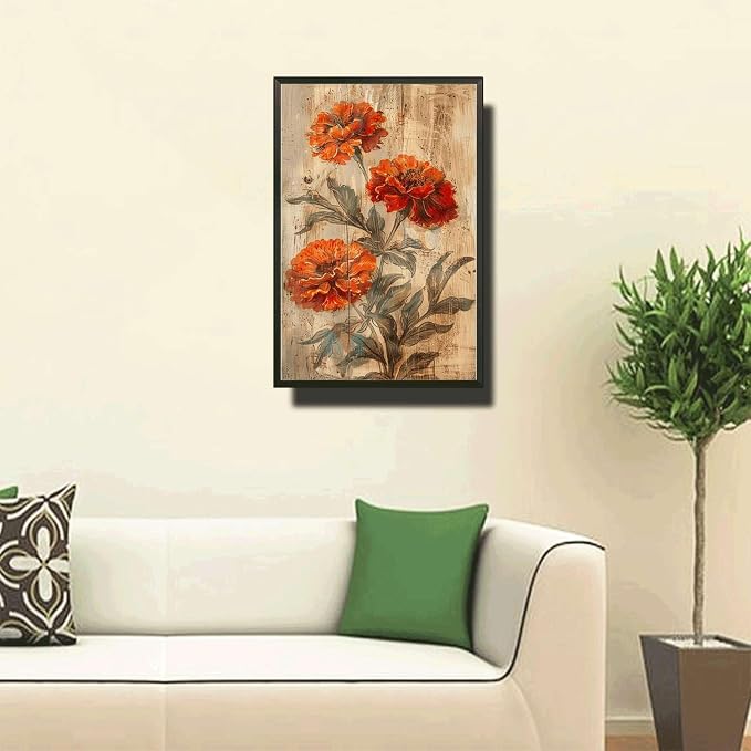 Metal Sign Tin Sign Vintage Wall Art Shabby Chic Marigold Tin Sign for Joyful Antique Gardens Rustic Wall Decor and Distressed Wood Su Vintage Decor for Club 6×8 Inches with Metal Frame