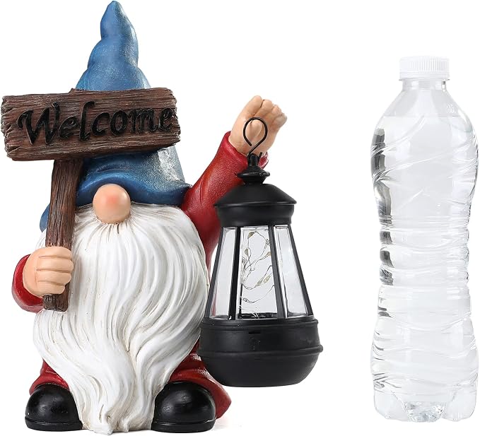 Garden Gnome Outdoor Decoration Solar Gnomes Statue with Lantern LED Lights,Terrace Courtyard Lawn Patio Porch Spring Decoration Easter Christmas Housewarming Gifts for Mom Women, Gnome Blue