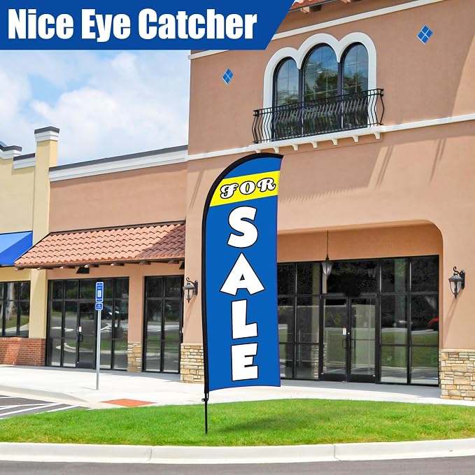 Buryeah 7 x 5.4ft Sale Feather Flag Large Sale Sign Flag with Pole Kit Huge Banner Sign with Rope for Retail Store Outside Garden Business Advertising (Blue)