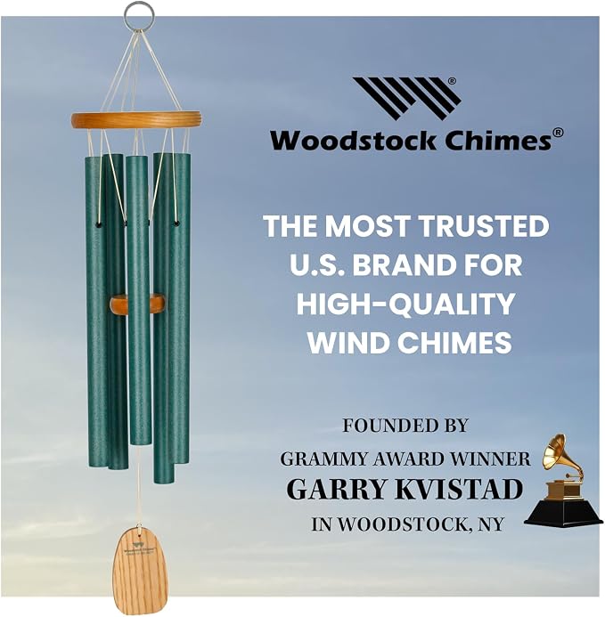 Woodstock Wind Chimes Garden Decor for Outside Outdoor Patio Decor, Front Porch Decor, (25") Chimes of Ireland Green Wind Chime, Wind Chimes for Garden (WCCI)