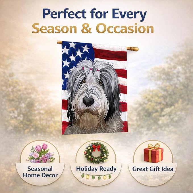 Caroline's Treasures CK6654CHF Polish Lowland Sheepdog American Flag House Flag Large Porch Sleeve Pole Decorative Outside Yard Banner Artwork Wall Hanging, Polyester, House Size, Multicolor