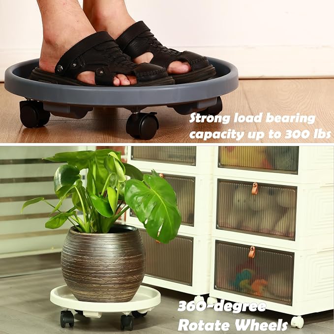 5 Pakcs Large Plant Caddy with Wheels 15.8" Rolling Plant Stands Heavy-duty Plastic Plant Roller Base Pot Movers Plant Saucer on Wheels Indoor Outdoor Plant Dolly with Caster Tray Coaster White