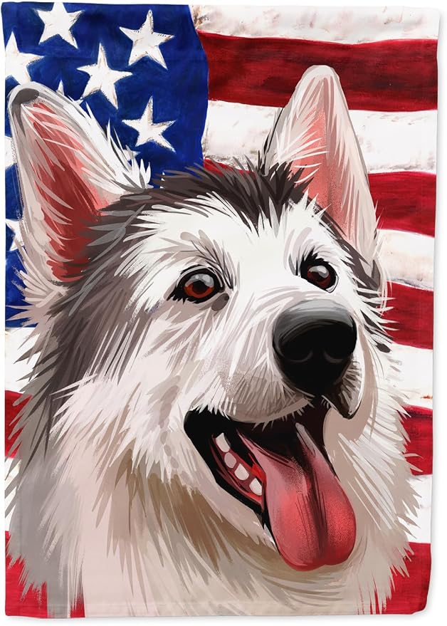 Caroline's Treasures CK6629GF Northern Inuit Dog American Flag Garden Flag Mailbox Flag Decorative Yard Flag Banner Outside Patio Artwork Yard Flower Beds, Garden Size, Multicolor