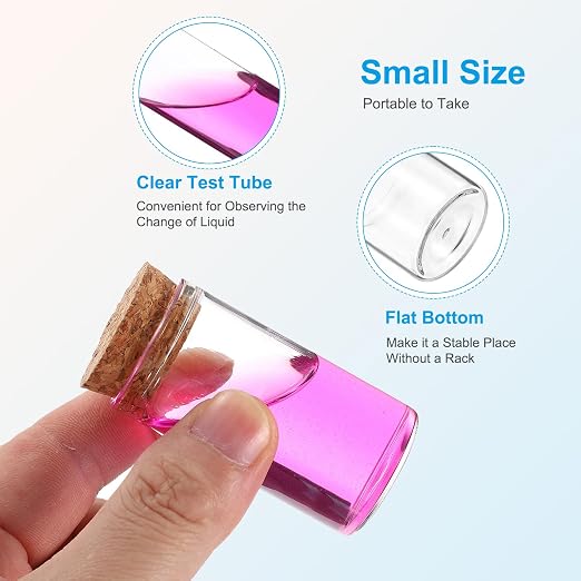 PATIKIL 25ml Test Tubes, 12pcs 2.36x1.18 Glass Clear Flat Bottom Test Tube Containers with Cork Stopper for Bead Party Candy Bath Salt Storage Scientific Experiment Plant Propagation