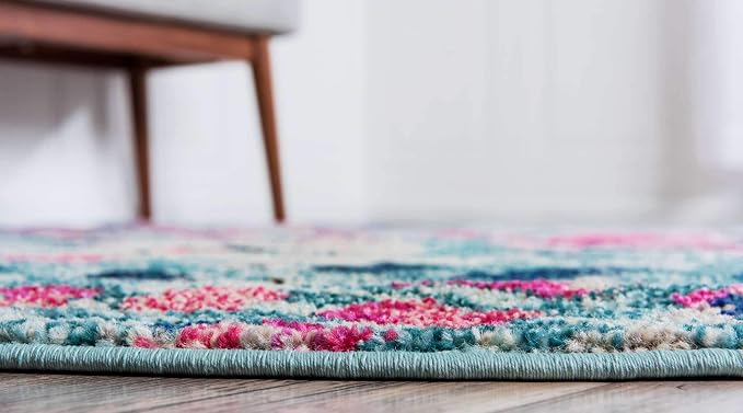 Unique Loom Jardin Collection Colorful, Vibrant, Abstract, Modern Area Rug (8' 0 x 8' 0 Round, Blue/ Pink)