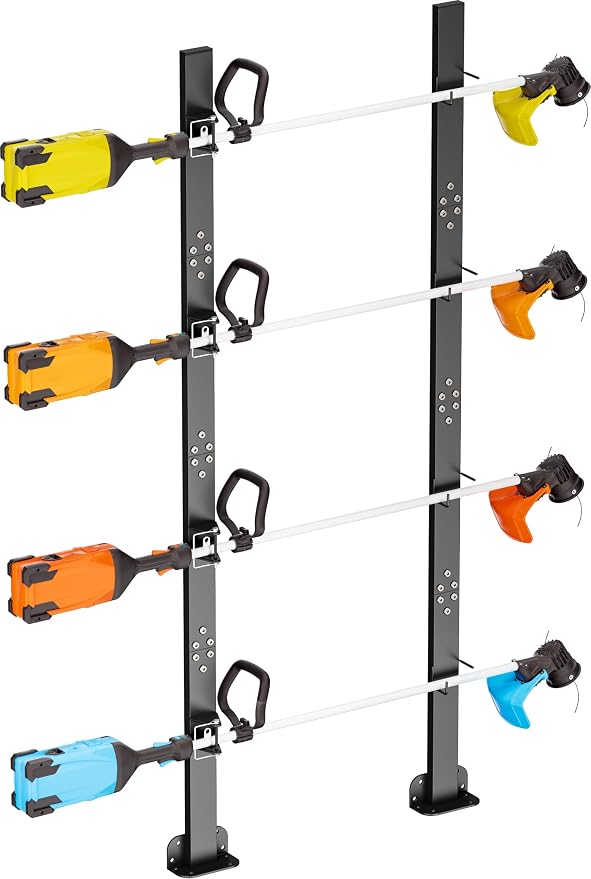 Mondazie 4 Place Weed Eater Rack for Trailer, Utility Open Trailer Trimmer Racks with Lockable Snap Buckle Mount On Landscape Truck Trailer, Weedeater Rack Holder with L-Shaped Base for Lawn Equipment