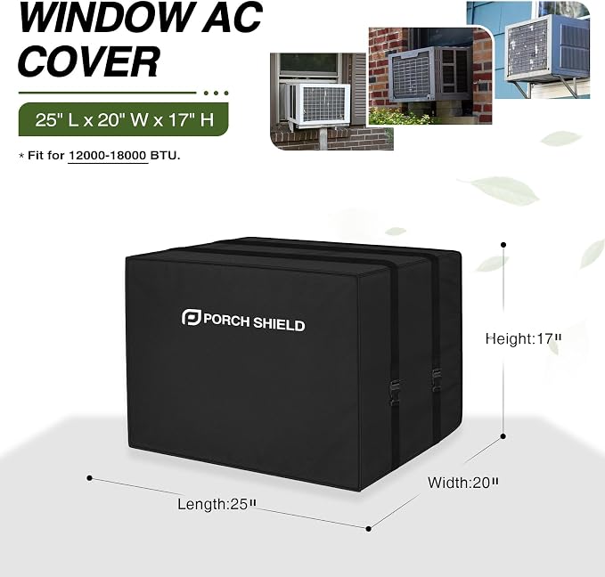 Porch Shield Outdoor Window AC Cover – Winter Insulation Window Air Conditioner Cover for Outside Up to 25"L x 20"D x 17"H, Black