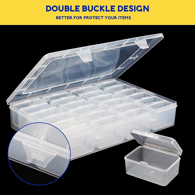 50pc Small Bead Organizer Box, Clear Rectangular Storage Containers with Lids, Plastic Craft Storage Box Cases, Mini Small Parts Organizer for Jewelry, Nails, Screws, Seeds and Labels