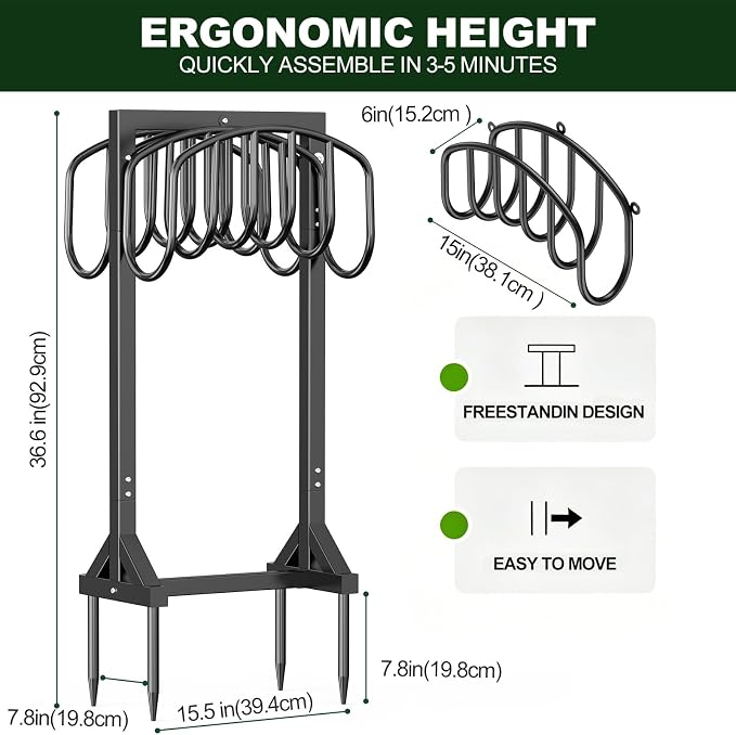 HeroicLion Garden Hose Holder Holds 2 x 151FT Hoses, Heavy-Duty Metal Freestanding Hose Stand Hanger with Stable Base, Rustproof Double Water Hose Holders for Outside Yard Lawn Farm, Black