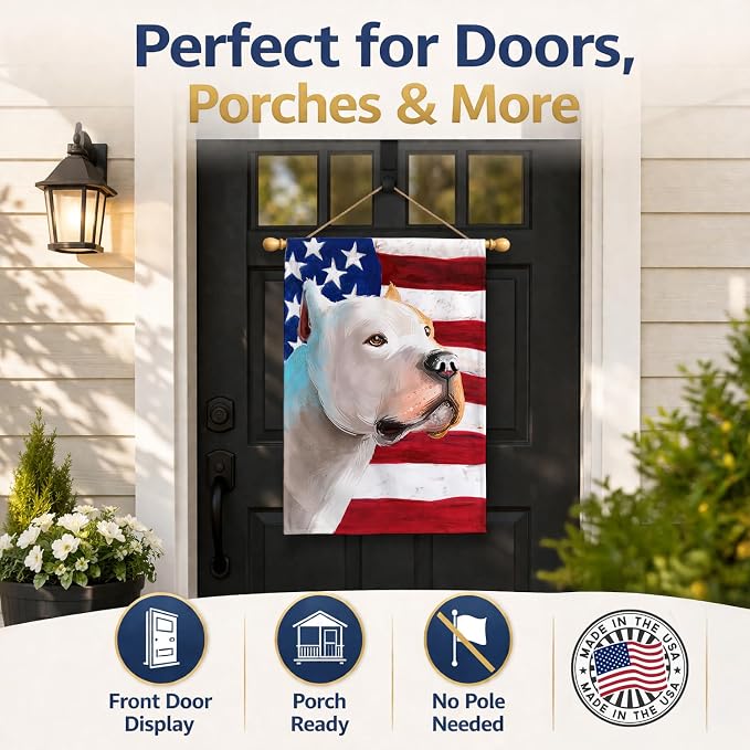 Caroline's Treasures CK6459CHF Brazilian Dogo American Flag House Flag Large Porch Sleeve Pole Decorative Outside Yard Banner Artwork Wall Hanging, Polyester, House Size, Multicolor