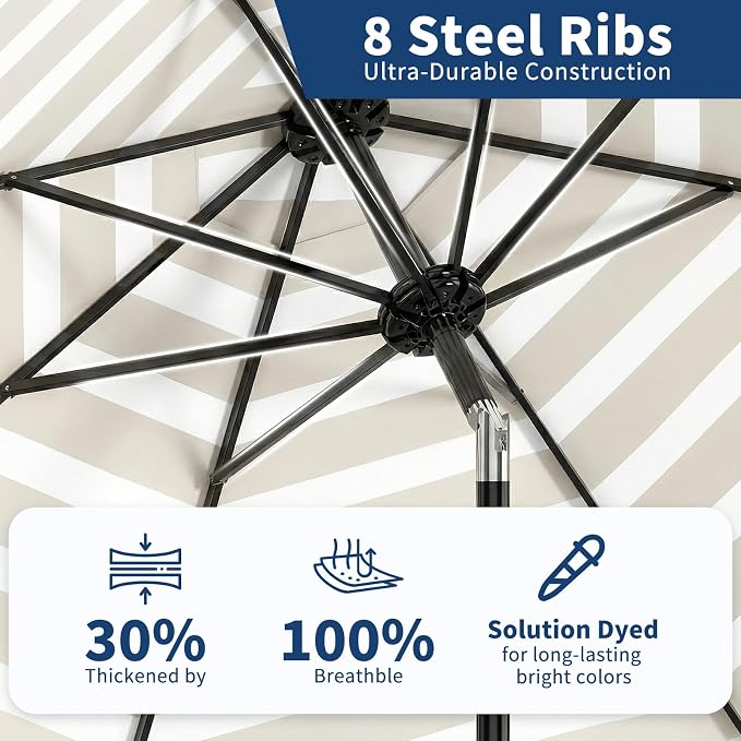 Garvee 10FT Patio Umbrella - Outdoor Table Umbrella with Smooth Crank Lift, Push Button Tilt and 8 Sturdy Ribs - Market Umbrella UV Protection Waterproof for Pool, Deck, Yard, Garden