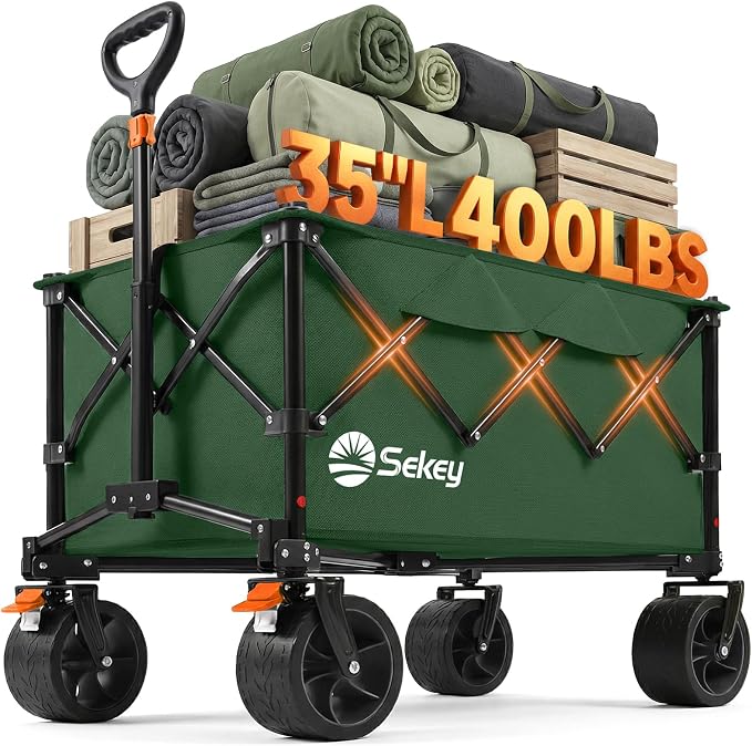 Sekey 250L Wagons Carts Foldable with Big All-Terrian Beach Wheels, Collapsible Heavy Duty Wagon, Extra Large Folding Wagon,Foldable Wagon for Camping, Garden, Sports. Dark Green