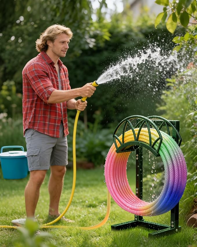 HZE Garden Hose Holder, Freestanding Water Hose Reel Stand for Outside, Heavy Duty Detachable Metal Storage Rack Holds 160 FT for Yard Lawn Farm, Green