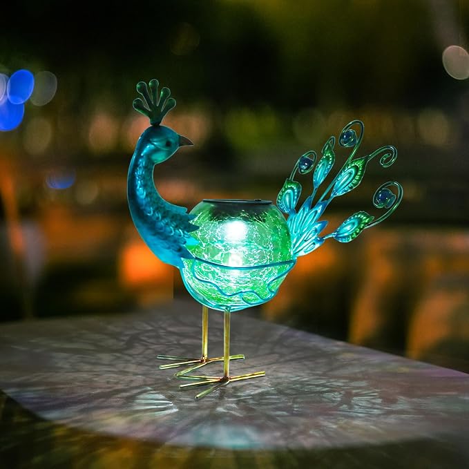 Solar Lantern Outdoor Decorative Waterproof LED Solar Lights Peacock Tabletop Lamp for Outdoor Patio Garden or Housewarming, Mother's Day Gifts