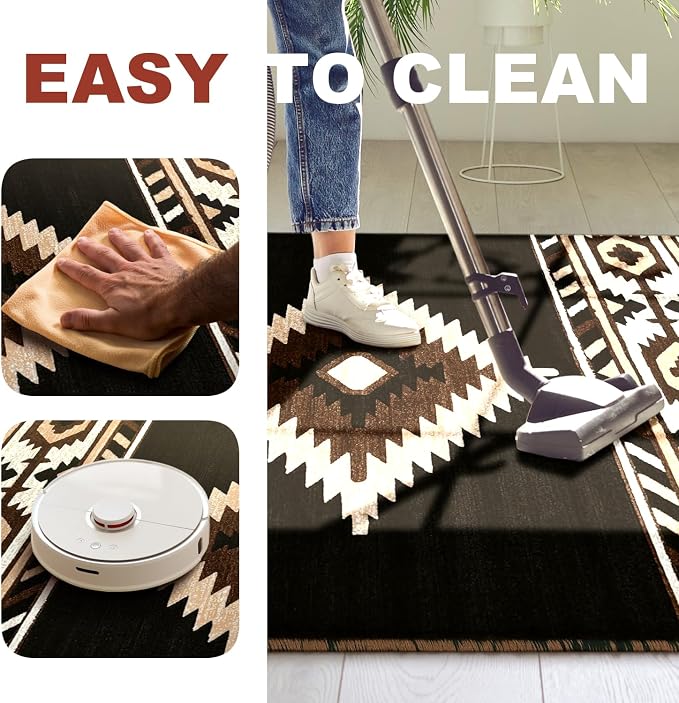 YHSF Southwestern Area Rug - Anti Static & Washable - Black, 2 ft x 7 ft | Soft Native American Tribal Floor Rugs for Living Room, Bedroom, Hallways, and More - Easy-to-Clean Home Decors