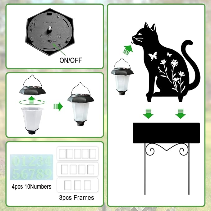 Address Signs for Houses,YY Gardenia Solar Lantern Garden Stake with Glow in the Dark House Numbers-Waterproof Outdoor Yard Sign with Solar Power-Elegant Garden Decor