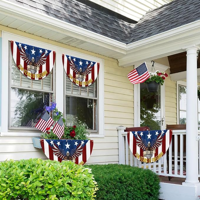 American Flag-250 Years of Freedom Non-Pleated Fan Flag Patriotic Eagle Bunting, 1.5x3 ft, 1 Pack-USA Premium Polyester