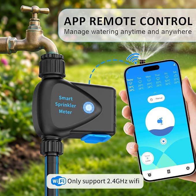 LP WiFi Water Timer, Smart Bluetooth Hose Timer with APP Control, Remote Controlled Watering System with Rain Delay, Manual & Automatic Modes for Garden, Yard, and Lawn Irrigation