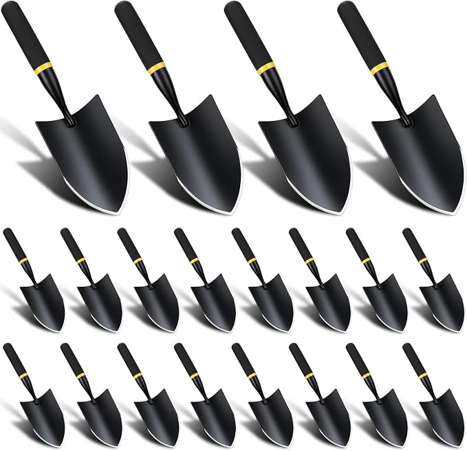 20 Pcs Garden Hand Trowel Heavy Duty Carbon Steel Garden Shovels Tools with Resin Rubberized Handle for Camping, Digging, Soil Planting, Transplanting, Lawn Yard Farm (Broad Trowels)