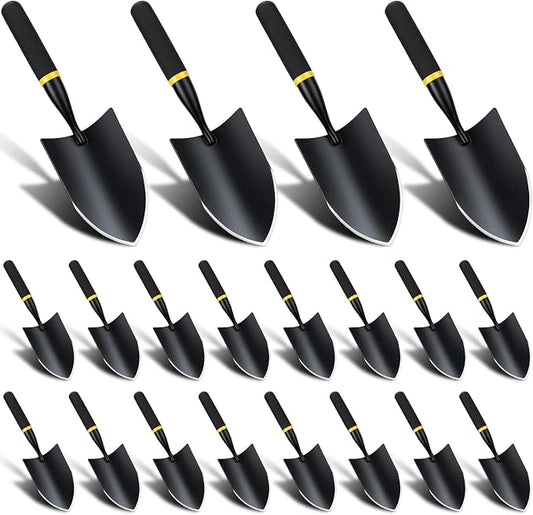 20 Pcs Garden Hand Trowel Heavy Duty Carbon Steel Garden Shovels Tools with Resin Rubberized Handle for Camping, Digging, Soil Planting, Transplanting, Lawn Yard Farm (Broad Trowels)