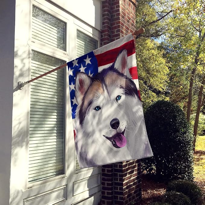 Caroline's Treasures CK6389CHF Alaskan Husky American Flag House Flag Large Porch Sleeve Pole Decorative Outside Yard Banner Artwork Wall Hanging, Polyester, House Size, Multicolor