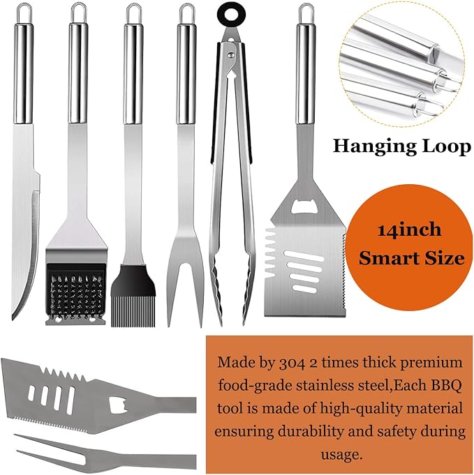 MUJUZE Grilling Accessories,BBQ Gifts for Men,Grilling Gifts for Men,BBQ Grill Sets for Dad,BBQ Accessories with Apron for Dad,Grill Tool Set,Grill Kit for Camping,Backyard