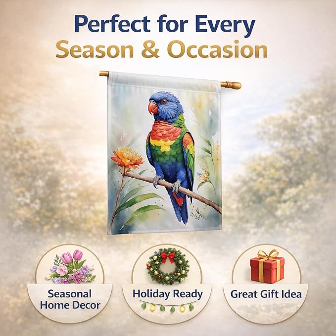 Caroline's Treasures Rainbow Lorikeet House Flag Large Porch Sleeve Pole Decorative Outside Yard Banner Artwork Wall Hanging, Polyester, House Size, Multicolor