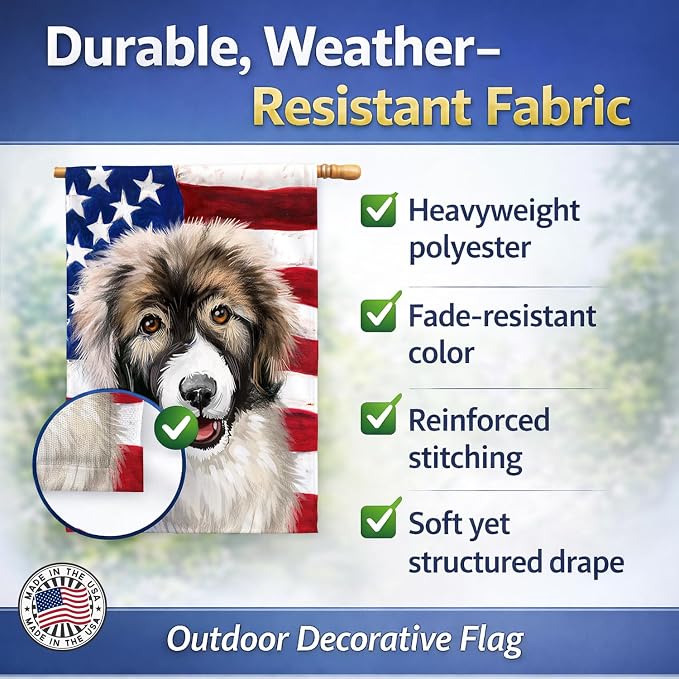 Caroline's Treasures CK6478CHF Carpathian Shepherd Dog American Flag House Flag Large Porch Sleeve Pole Decorative Outside Yard Banner Artwork Wall Hanging, Polyester, House Size, Multicolor