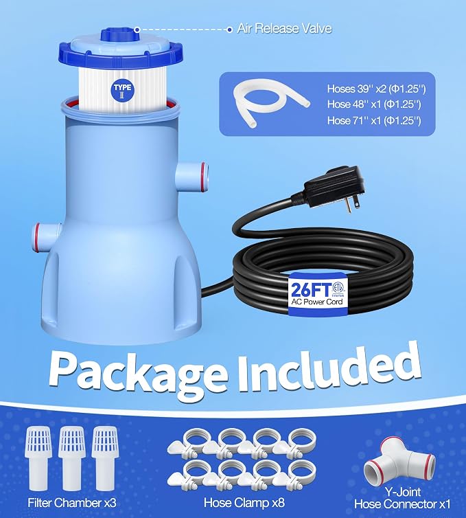 LuxBlue 530 GPH Small Pool Filter Pump for Above Ground Pools | ETL Certified Cartridge Filter Pump, Pro Water Circulation System- Quickly Remove Debris, Enhance Crystal-clear Pool Water