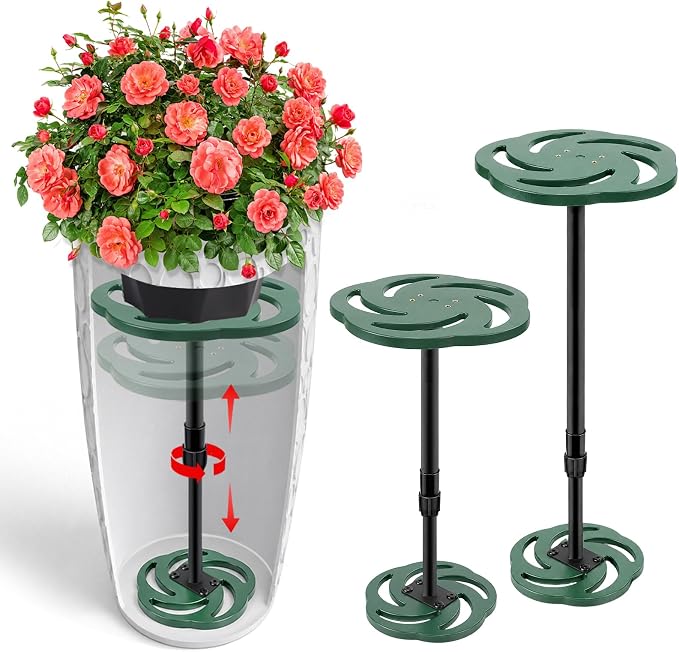 Axcoix 2 Pack Adjustable Height Plant Risers for Inside Pots, 17.5-32" Plastic Planter Inserts for Large Pots, Pot Fillers for Tall Square Round Taper Planters (6" 8" 10" Base or Top)