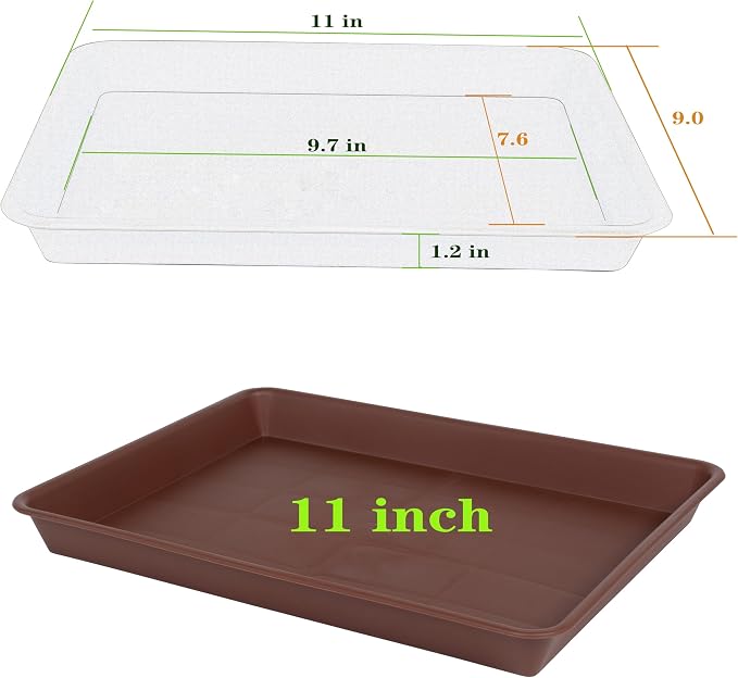 VUWEZ Rectangle Plant Tray, Plant Drip Tray, Plant Pot Saucers, Plant Germination Trays, Plant Saucers, 11'' x 9'' x 1.2'' (2 pack), Chocolate