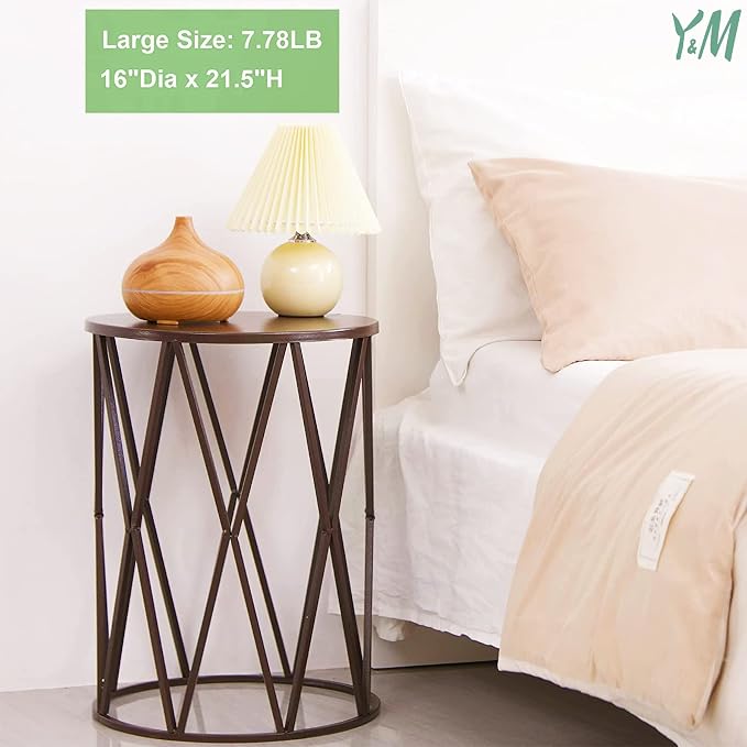 Y&M Outdoor Side Tables Set of 3, Round Heavy Duty Metal Nesting End Tables, Stacking Patio Accent Tables for Outside, Balcony, Garden, Porch, Indoor & Outdoor, Brown