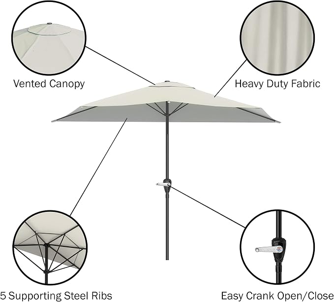 Half Umbrella Outdoor Patio Shade - 9 ft Patio Umbrella with Easy Crank - Small Canopy for Balcony, Table, or Deck by Pure Garden (Champagne)