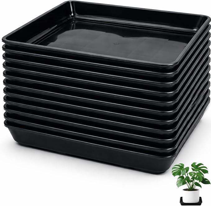 10 Pack Square Plant Saucer 16 Inches Plant Trays for Pots Plastic Square Drip Trays Flower Pot Saucers Black Planter Water Tray Plant Drainage Tray, Black