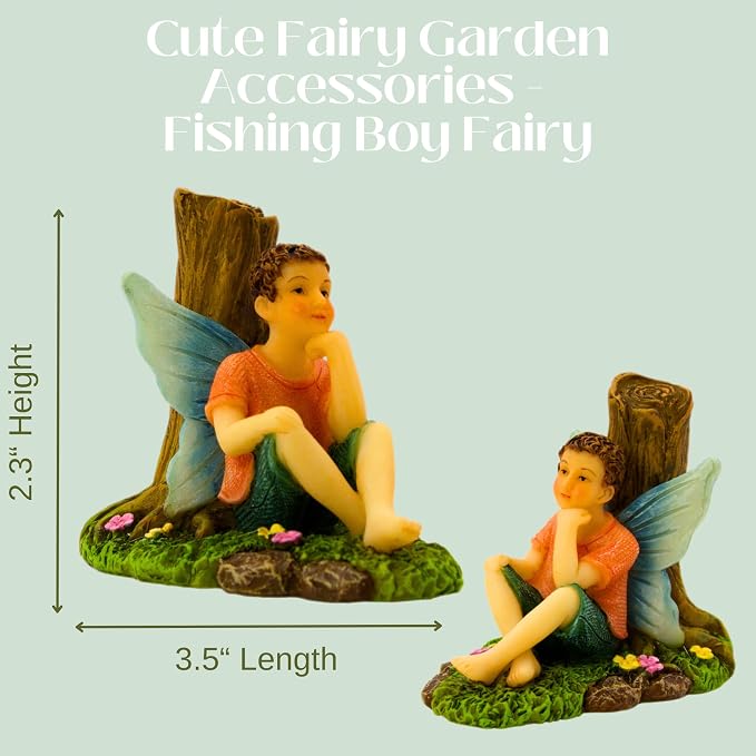 PRETMANNS Fairies for Fairy Garden - Fishing Fairy Figurines – Accessories for Indoor or Outdoor Miniature Garden – 2-Piece Set