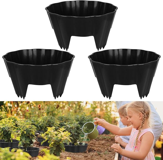 3 Pack Round Planting Grow Rings,12" Planting Protective Round Edging, Plant Support Rings to Protects Plants, Deep Watering Plant Collars for Vegetables Herbs Flowers (Black)