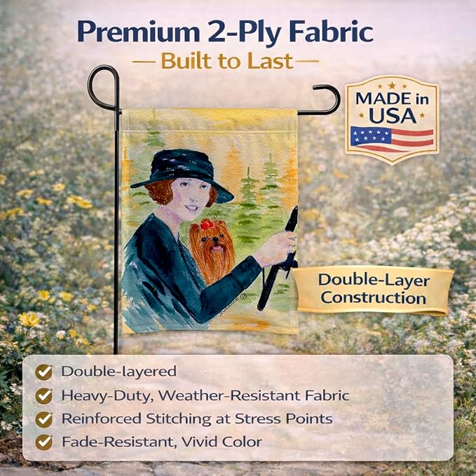 Caroline's Treasures SS8550GF Lady driving with her Yorkie Garden Flag Mailbox Flag Decorative Yard Flag Banner Outside Patio Artwork Yard Flower Beds, Garden Size, Multicolor
