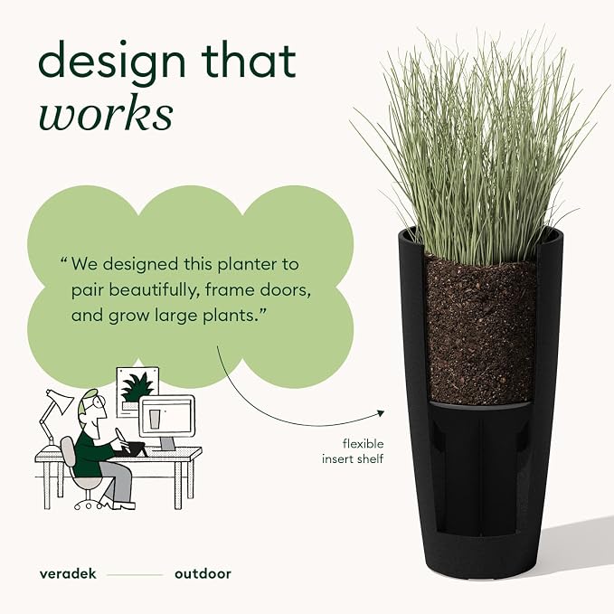 Veradek Mason Series Vega Planter - Round Tall Planter for Indoor or Outdoor Porch/Patio | Made from Plastic-Stone Composite with Drainage Holes | Modern Décor for, Flowers, Interior Plants