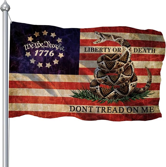 Don't Tread On Me Flag 3x5 Ft For Outside, Double Printed Dont Tread On Me Flags Banner, USA American Gadsden Rattlesnake Garden Flag Outdoor With UV Fade Proof