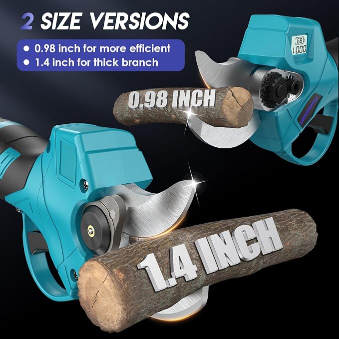 Upgraded Electric Pruning Shears, 1.4" Cutting Diameter Cordless Pruner with LCD Display, Brushless Motor, 2×2.0Ah Rechargeable Batteries & Extra Blade for Garden Trees and Branches