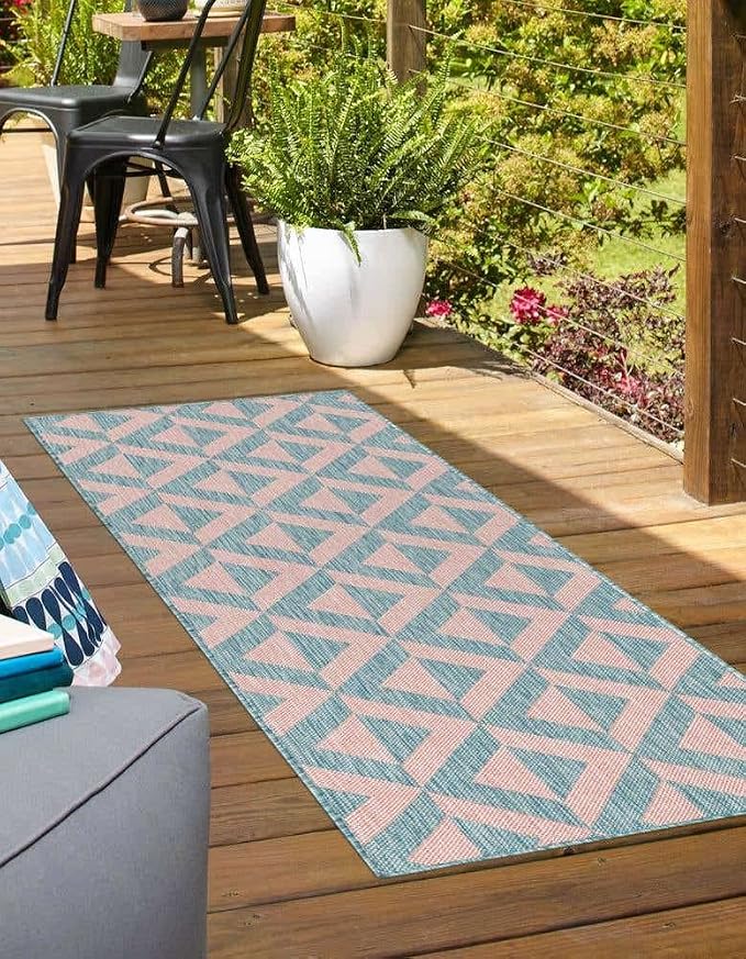 Unique Loom Outdoor Collection Area Rug - Napa (2' x 6' 1" Runner, Pink and Aqua/Light Blue)