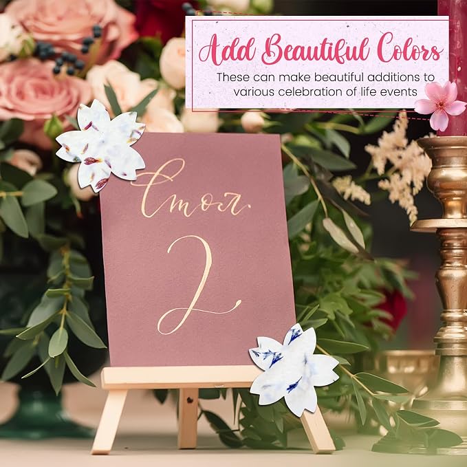 Dunzoom 50 Pcs Handmade Seed Paper Plantable Wildflower Seed Paper Recycled Flower Petals Tags Wedding Favors for Guests Craft Gifts Cards for Envelope Birthday Party, 5 Styles (Flower Shape)