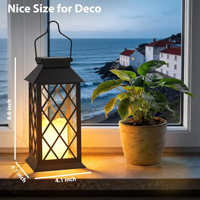 Otdair Solar Lanterns Outdoor Waterproof, 4 Pack 8.62" Solar Lantern with Glass Retro LED Flickering Flameless Candle, Lanterns Decorative Outdoor for Gift, Yard, Garden, Patio, Balcony, Porch, Party