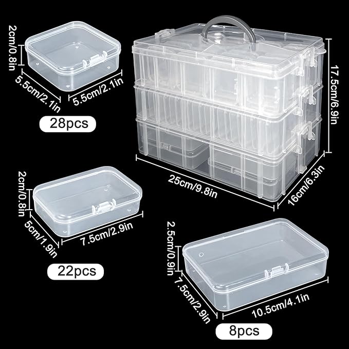 Guyuyii 58 Pcs Transparent Bead Organizer with Portable Handle and Labels | 3-Tier Bead Organizers and Storage for Craft Supplies, Jewelry Making, Diamond Painting, Earrings, Sewing