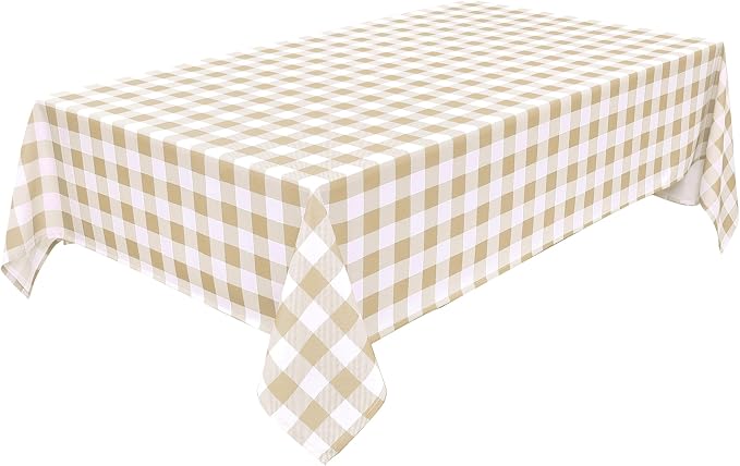 Classic Gingham Plaid Tablecloth Fabric - Rectangular 58x102 Inch Water Resistant Checked Table Cloth for Indoor/Outdoor Use - Table Cover for Kitchen, Picnics, Gardens, and Parties